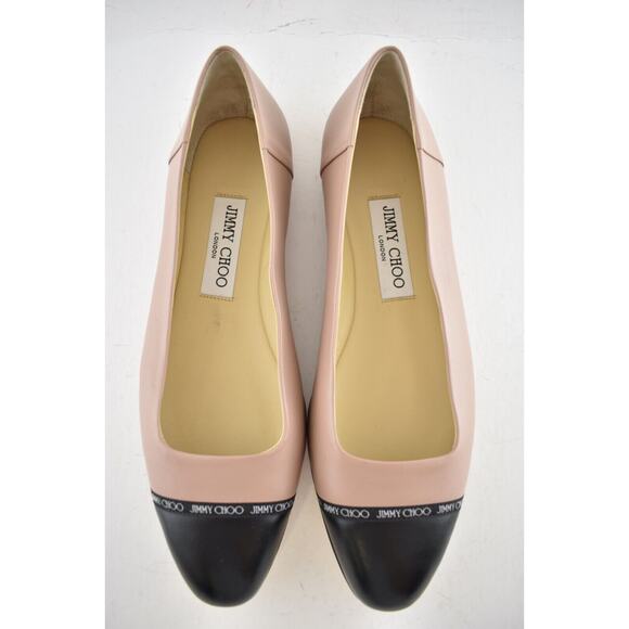 Jimmy Choo Watson Black Ballet Pink Leather Logo Slip On Ballerina Flats 39.5 - Picture 8 of 12